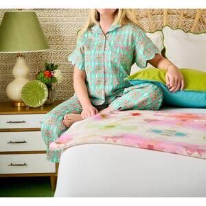 NEW BROOKS AVENUE scalloped pajama set long pant & short top in birds of paradis